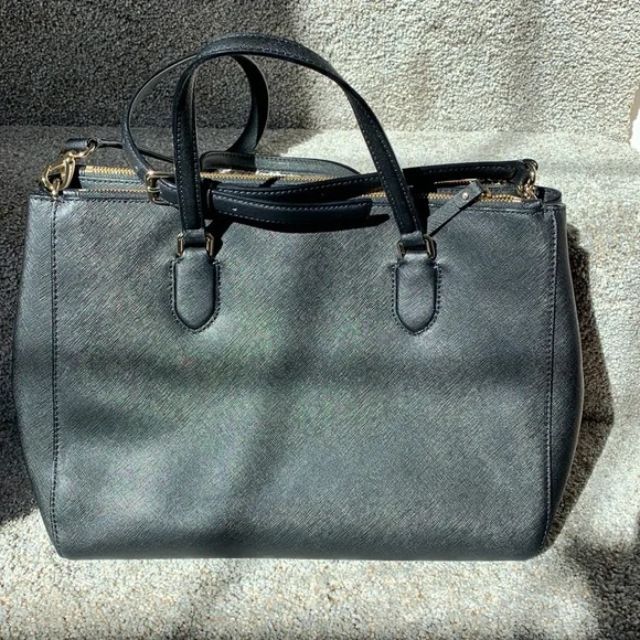 Nearly New Large Black Leather Kate Spade Crossbody Satchel - Picture 5 of 8